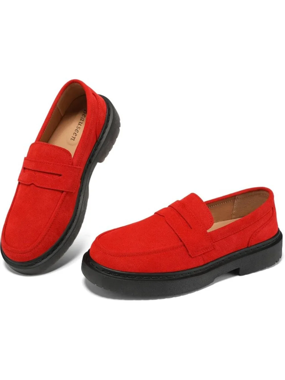 🆕Women's Red Suede Penny Loafers Lightweight Slip On Comfortable Shoes